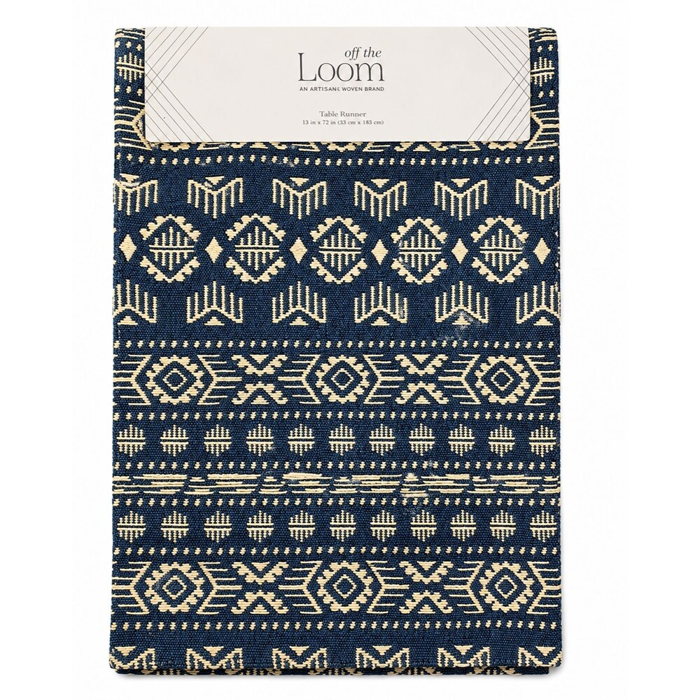 Southwest Desert Indian Table Runner Tapestry Spot Clean Blue Satin Backed 13x72